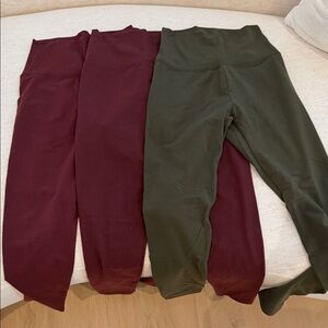 3 pairs of Aerie offline leggings - 2 in  Burgundy and 1 in Olive Leggings - SMP